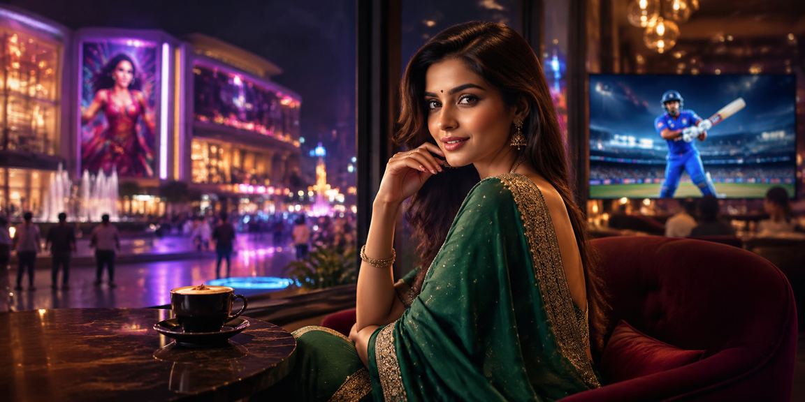 Woman enjoying cricket betting responsibly in traditional saree